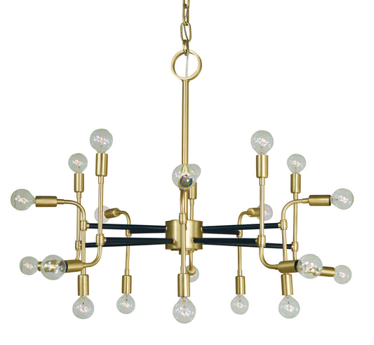 Framburg 20-Light Satin Brass Matte Black Fusion Chandelier 3050-SB-MBLACK