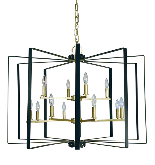 Framburg 12-Light Satin Brass Matte Black Camille Chandelier 3058-SB-MBLACK