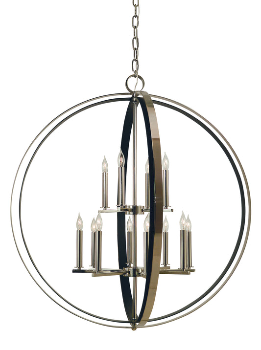 Framburg 12-Light Brushed Brass Matte Black Constellation Dining Chandelier 4658-BR-MBLACK