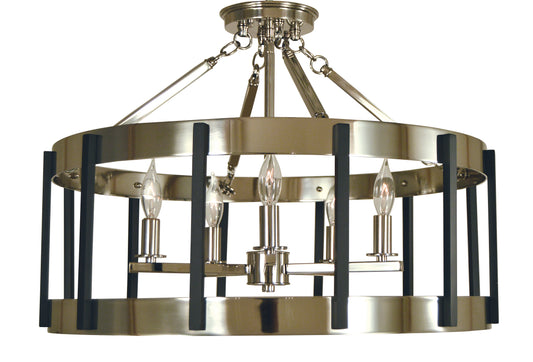 Framburg 5-Light Polished Nickel Matte Black Pantheon Semi-Flush 4666-PN-MBLACK