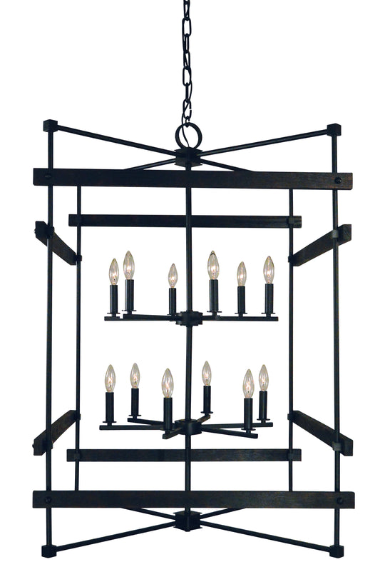 Framburg 12-Light Matte Black Rustic Chic Chandelier 5278-MBLACK