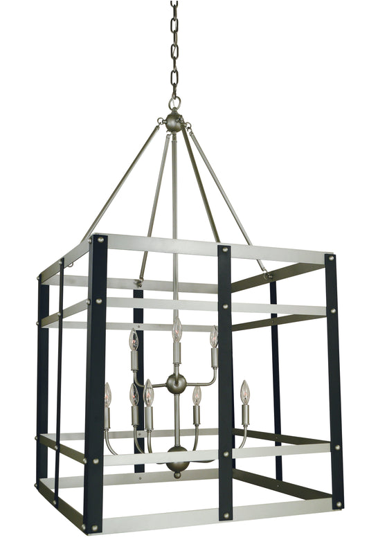 Framburg 9-Light Satin Pewter Matte Black Metro Artisan Foyer Chandelier 5349-SP-MBLACK