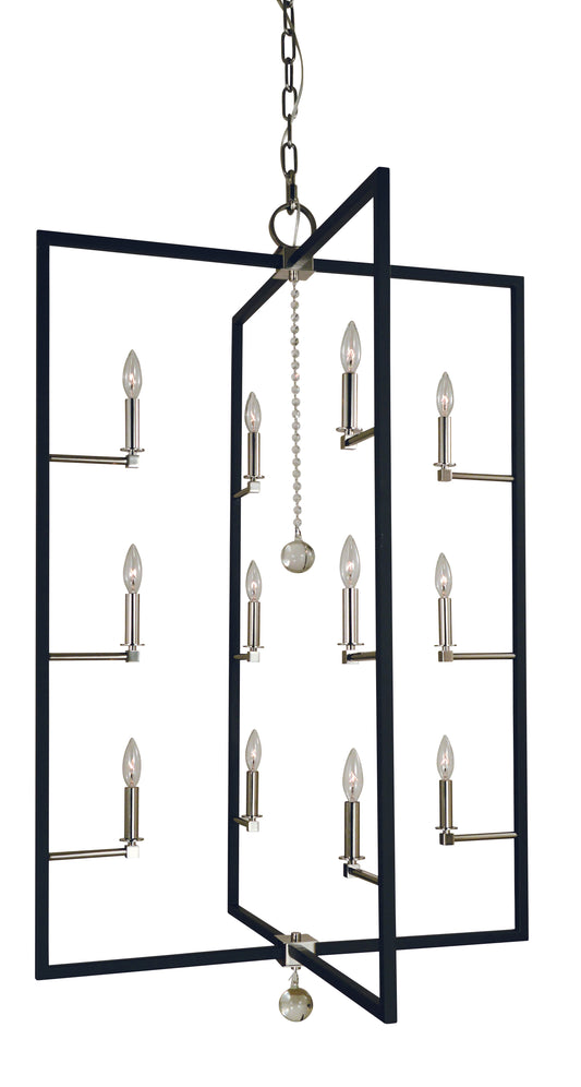 Framburg 12-Light Polished Nickel Matte Black Minimalist Elegant Foyer Chandelier 5369-PN-MBLACK