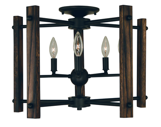 Framburg 5-Light Matte Black Modern Farmhouse Flush Semi-Flush Chandelier 5401-MBLACK