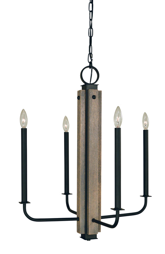 Framburg 4-Light Matte Black Grey Oak Accents Loft Chandelier 5414-MBLACK