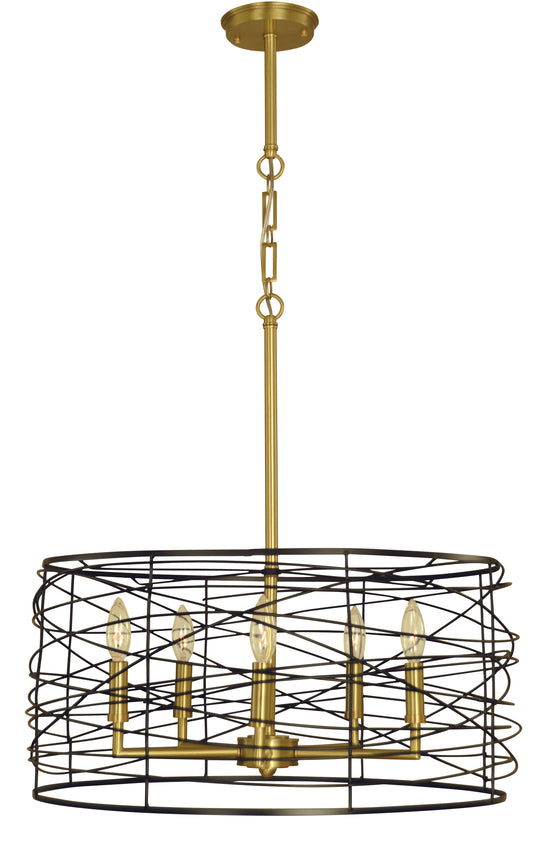 Framburg 5-Light Brushed Brass Matte Black Boca Dining Chandelier 5615-BR-MBLACK