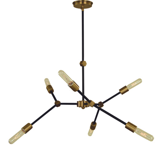 Framburg 6-Light Antique Brass Matte Black Accents Kinetic Dining Chandelier 5630-AB-MBLACK