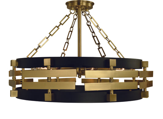 Framburg 6-Light Brushed Brass Matte Black Eden Semi Flush Mount Chandelier 5742-BR-MBLACK