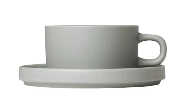 Blomus Germany Pilar Tea Cups Saucers Mirage Grey 63912