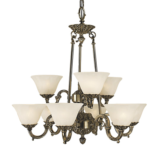 Framburg 9-Light French Brass Napoleonic Dining Chandelier 7889-FB-WH