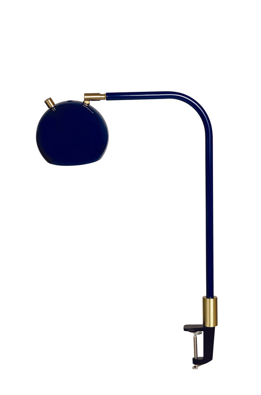 House of Troy Aria Clip On Table Lamp Round Globe Navy Blue Satin Brass AR401-NB-SB