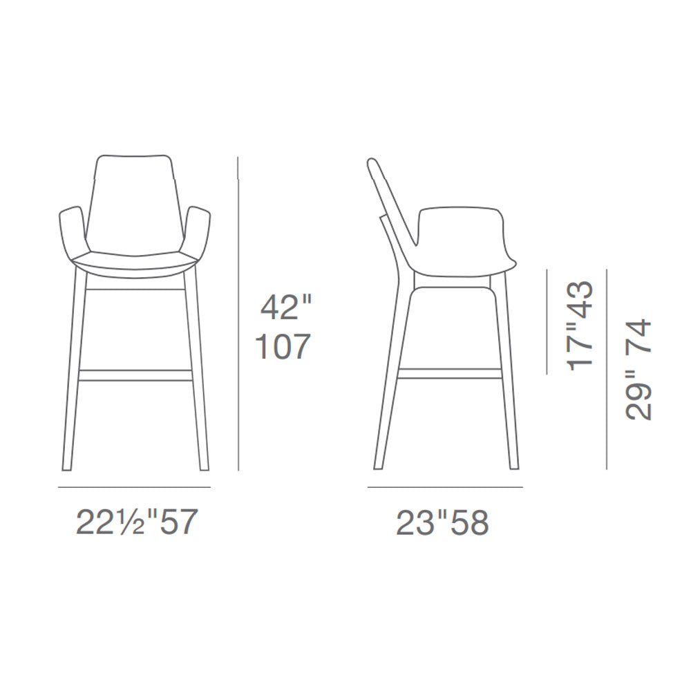 sohoConcept Eiffel Wood Arm Bar Stool Leather in Solid Beech Wood