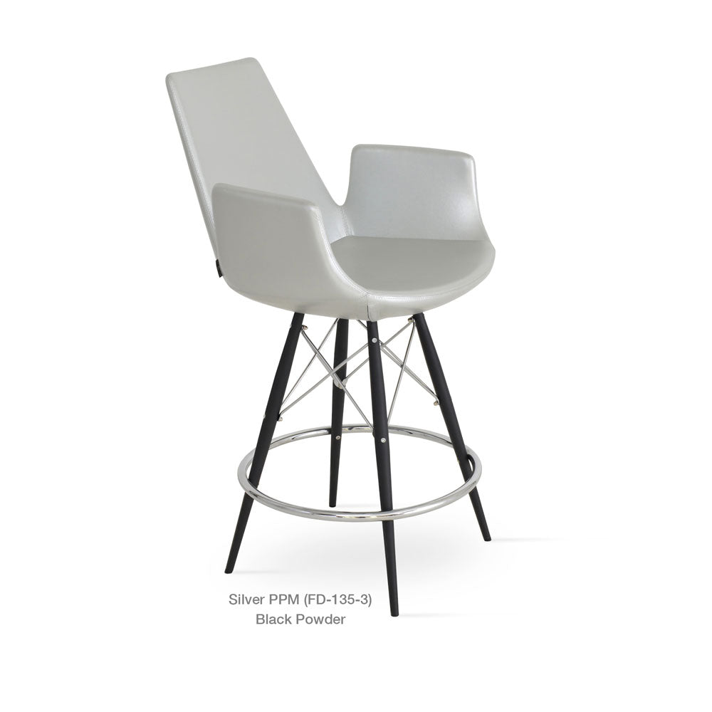 sohoConcept Eiffel MW Arm Counter Stool Leather in Stainless Steel