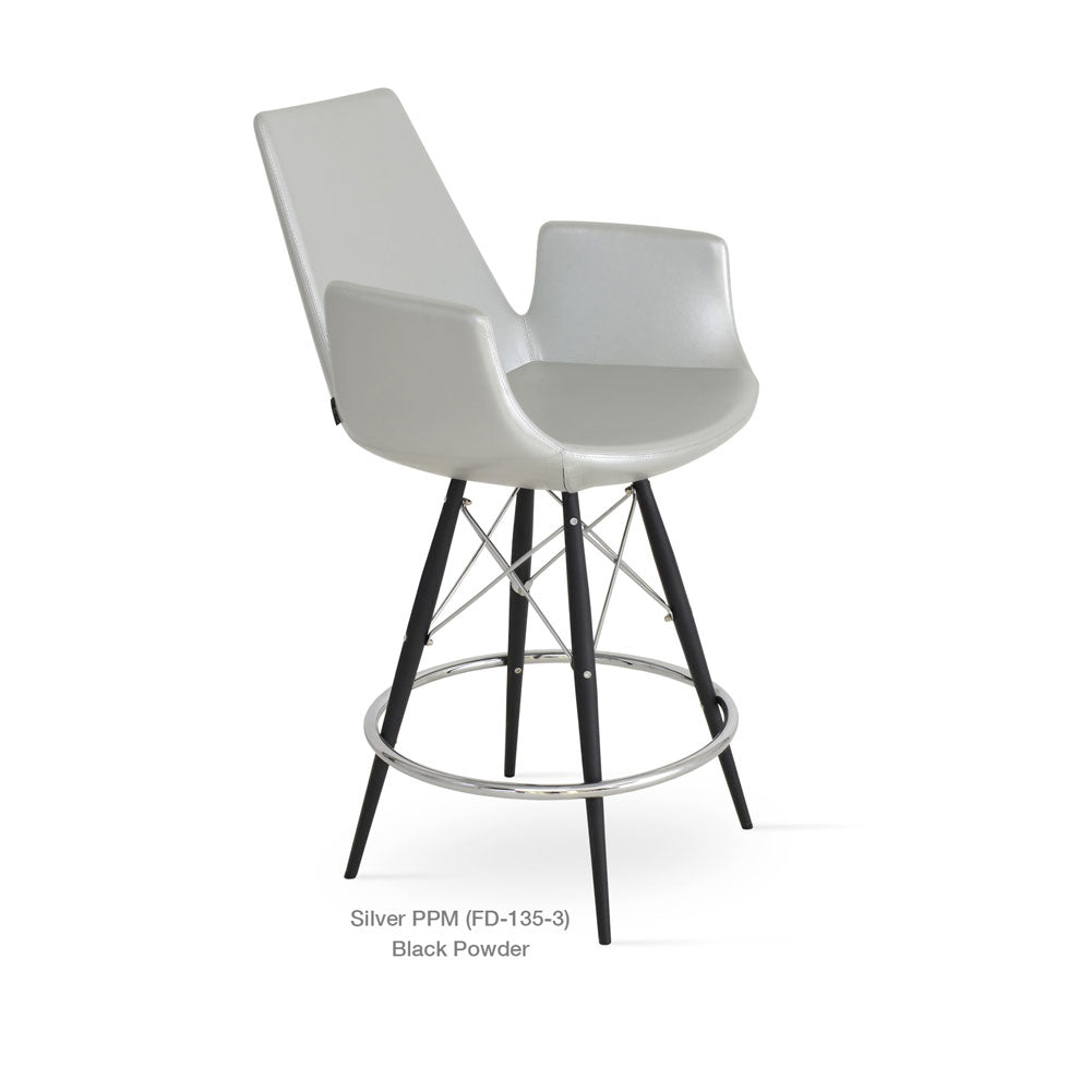 sohoConcept Eiffel MW Arm Counter Stool Leather in Natural Veneer Steel