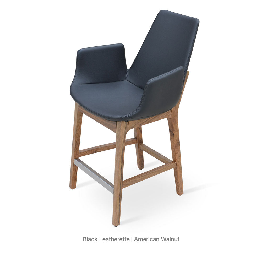 sohoConcept Eiffel Wood Arm Bar Stool Leather in Solid Beech Wood