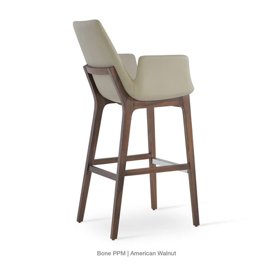 sohoConcept Eiffel Wood Arm Counter Stool Leather in Natural Ash