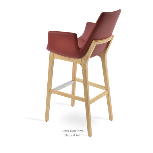 sohoConcept Eiffel Wood Arm Counter Stool Leather in American Walnut