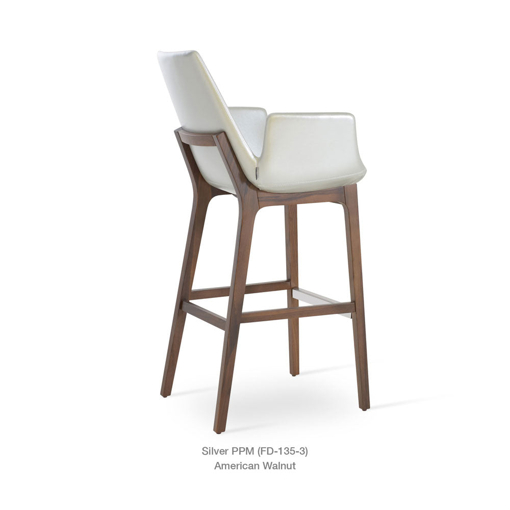 sohoConcept Eiffel Wood Counter Stool Leather in Solid Beech Wood