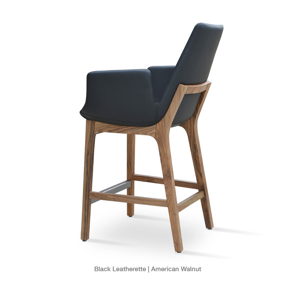 sohoConcept Eiffel Wood Arm Counter Stool Leather in Solid Beech Wood