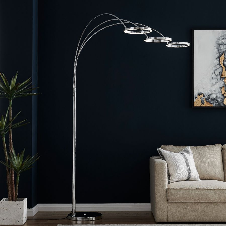 Finesse LED Three Ring Hong Kong Arc Floor Lamp Chrome Not Dimmable Fl 1174