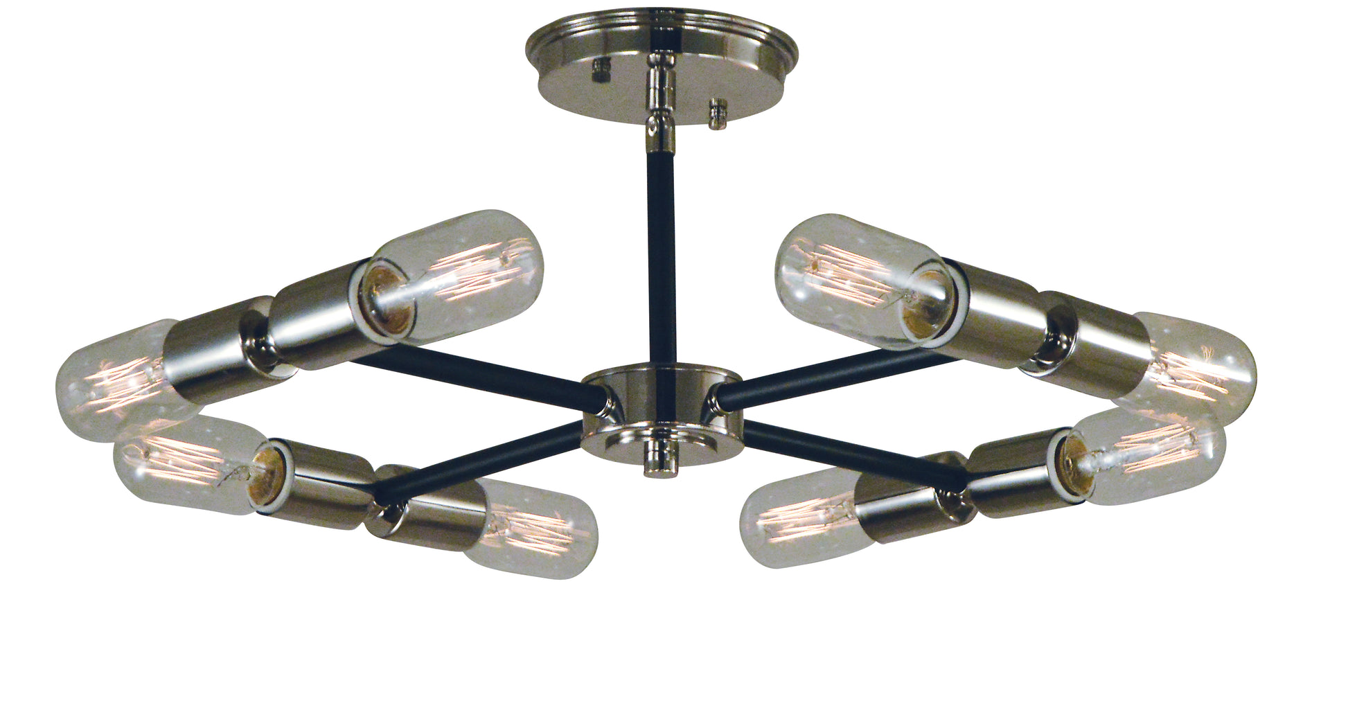 Framburg 8-Light Polished Nickel Matte Black Gyrate Semi-Flush L1018-PN-MBLACK