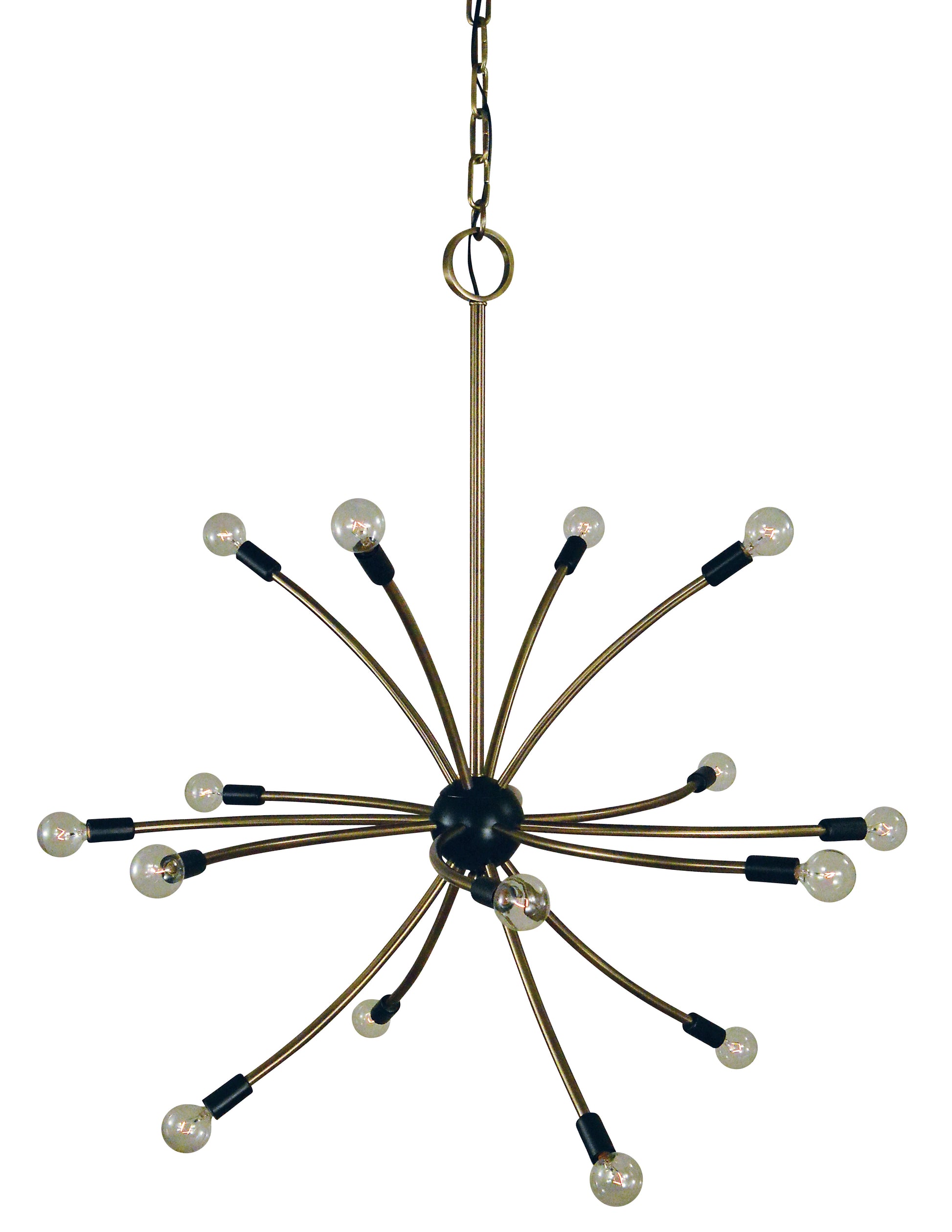 Framburg 16-Light Antique Brass Matte Black Comet Chandelier L1076-AB-MBLACK