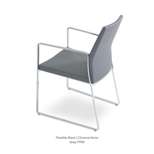 sohoConcept Pasha Slide Arm Chair Leather Flexible Back Seat in Stainless Steel