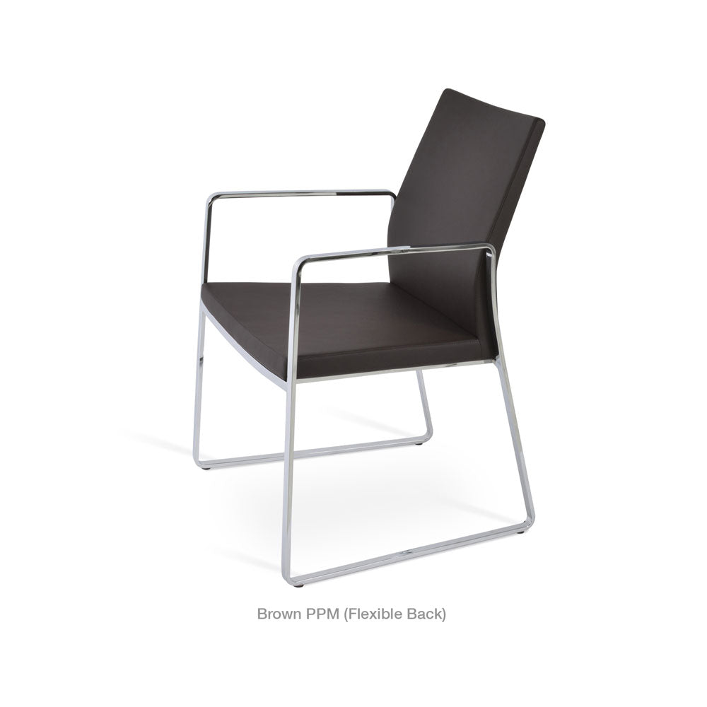 sohoConcept Pasha Slide Arm Chair Leather Flexible Back Seat in Chrome