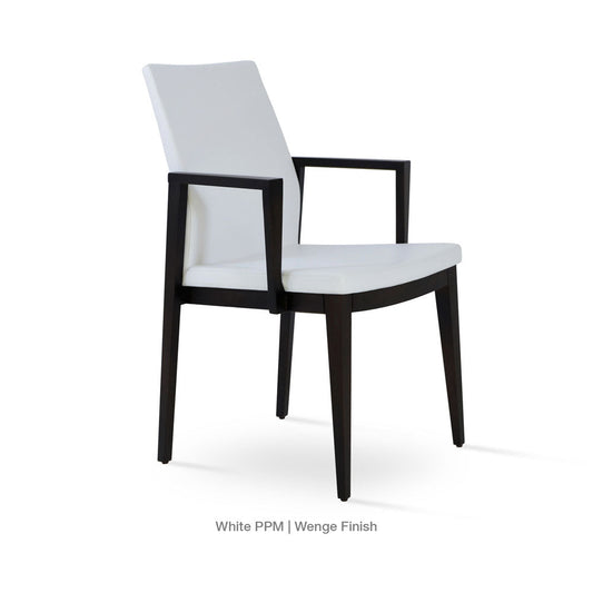 sohoConcept Pasha Wood Arm Chair Leather Flexible Back in Solid Beech Wenge