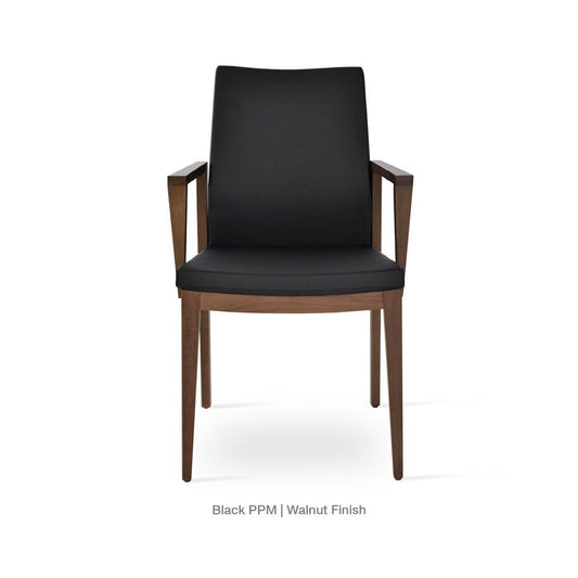 sohoConcept Pasha Wood Arm Chair Leather Flexible Back in American Walnut