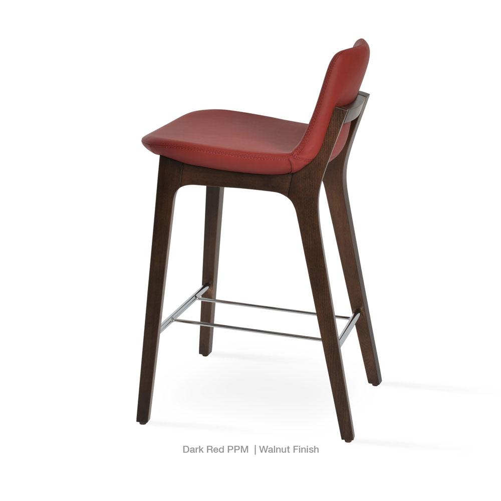 sohoConcept Pera HB Wood Stool Leather in Solid Beech Walnut