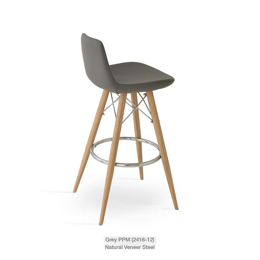 sohoConcept Pera MW Counter Stool Leather in Natural Veneer Steel