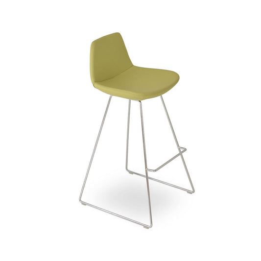 sohoConcept Pera Wire Counter Stool Leather in White Paint Steel