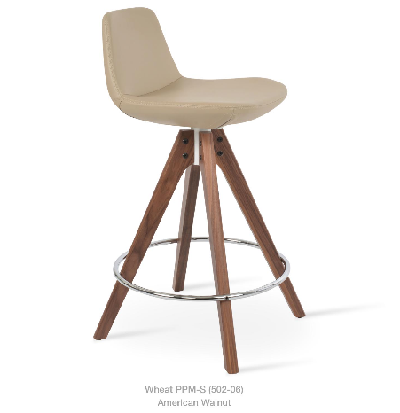 sohoConcept Pera Pyramid Swivel Stool Leather in Solid Beech Walnut