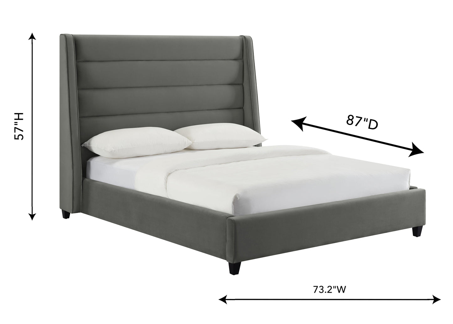 Koah Grey Velvet Bed Queen by TOV