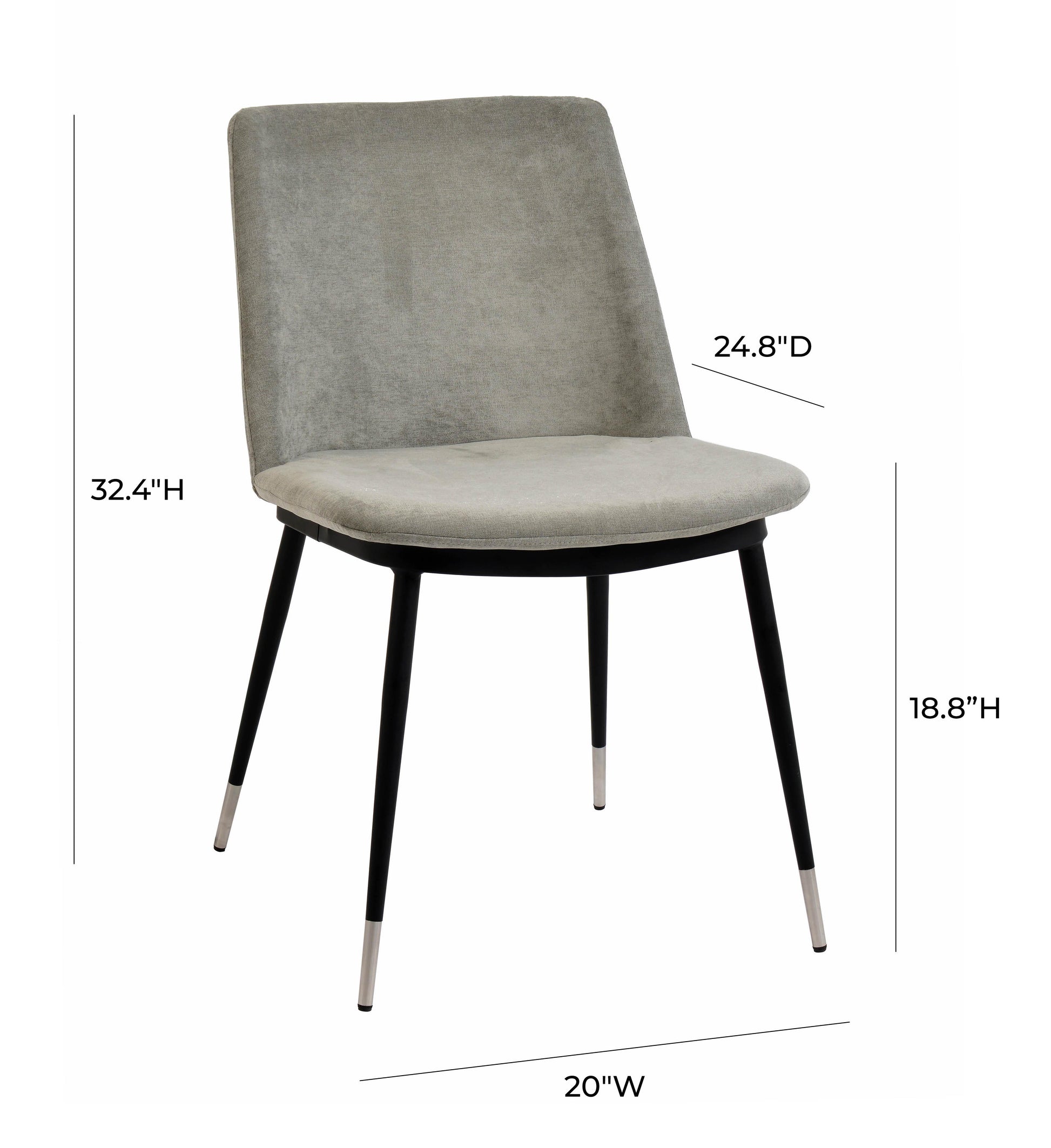 Evora Grey Velvet Chair Silver Legs Set of 2 by TOV