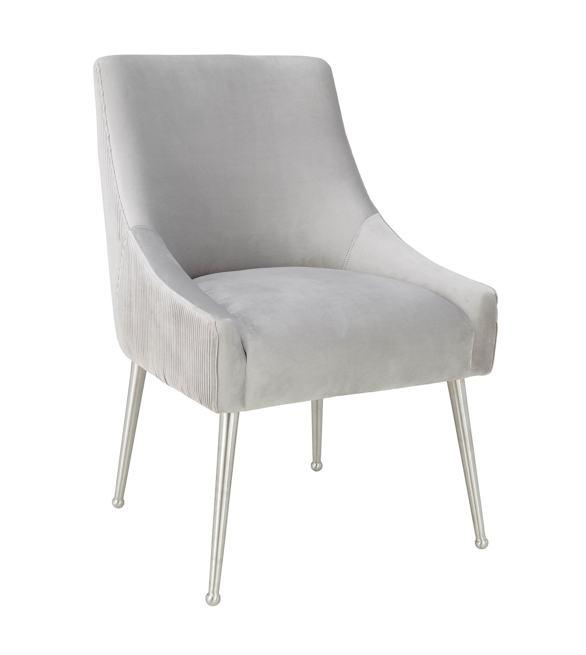 Beatrix Pleated Light Grey Velvet Side Chair Silver Legs by TOV