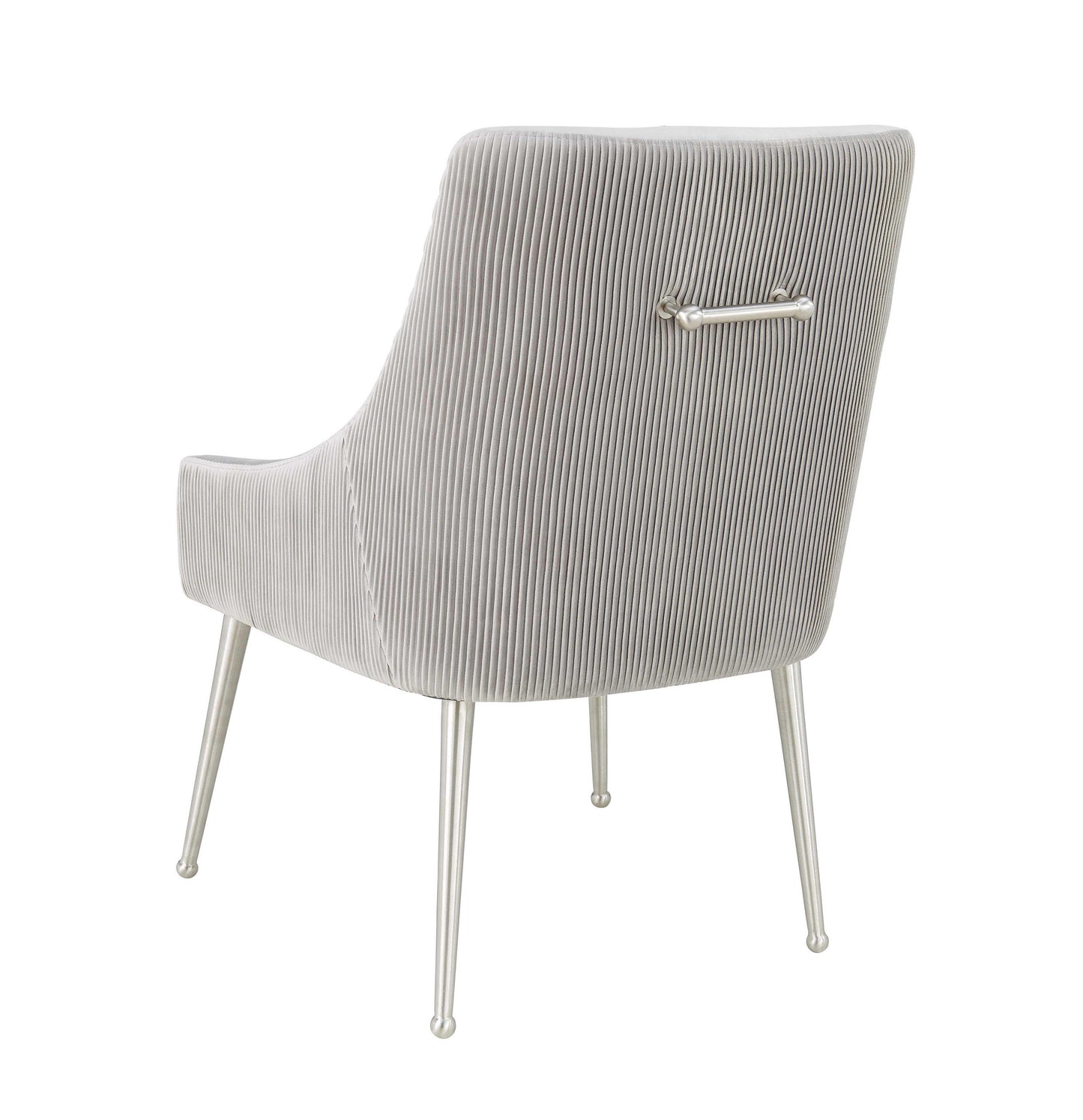 Beatrix Pleated Light Grey Velvet Side Chair Silver Legs by TOV