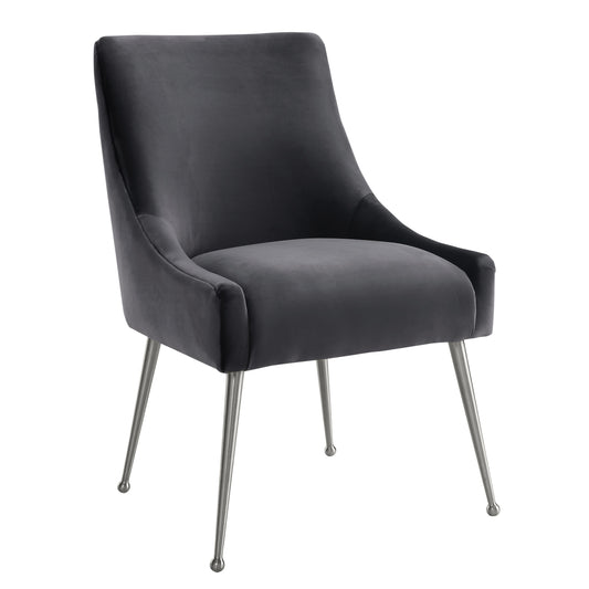 Beatrix Grey Velvet Side Chair Silver Leg by TOV