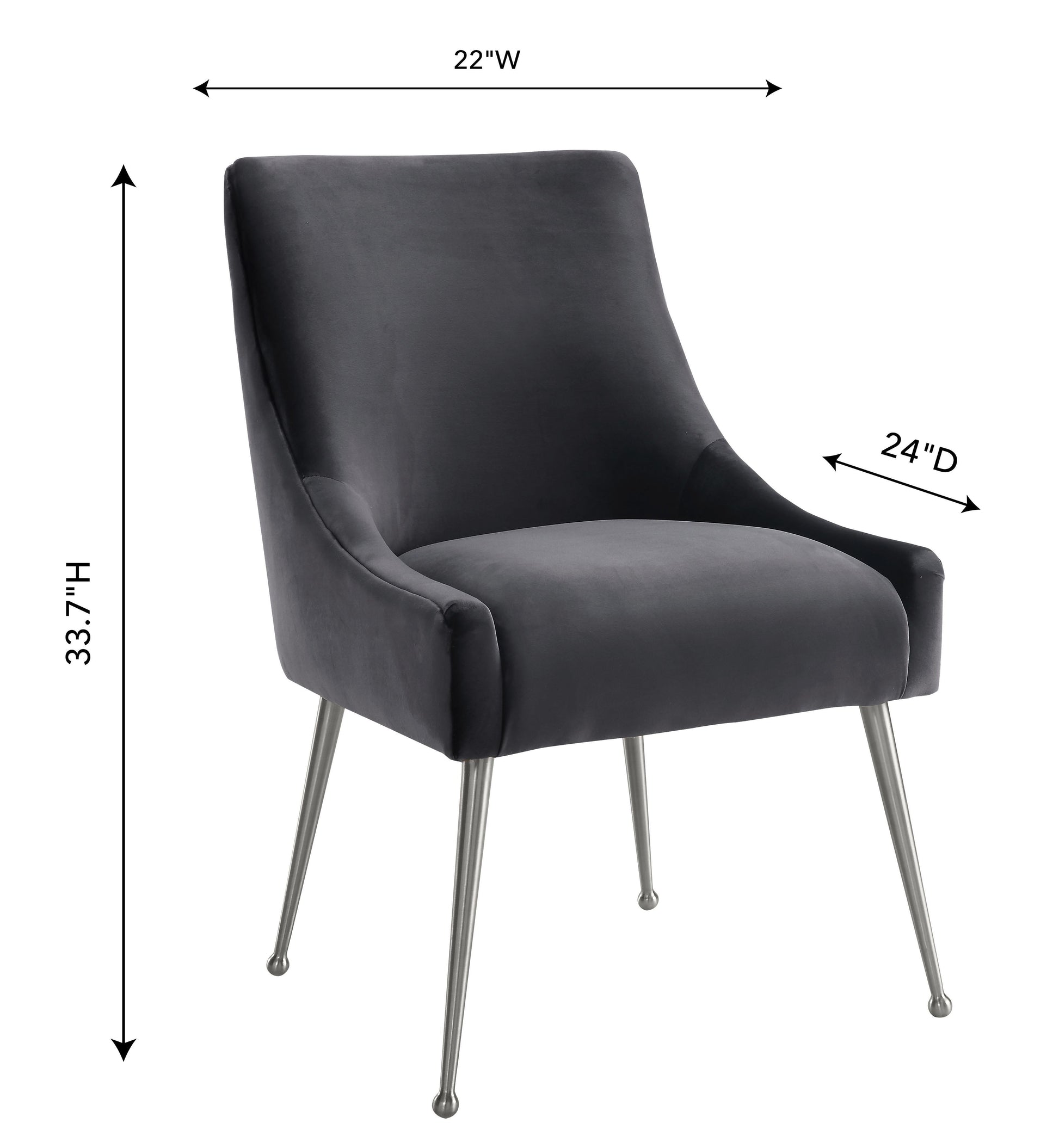 Beatrix Grey Velvet Side Chair Silver Leg by TOV