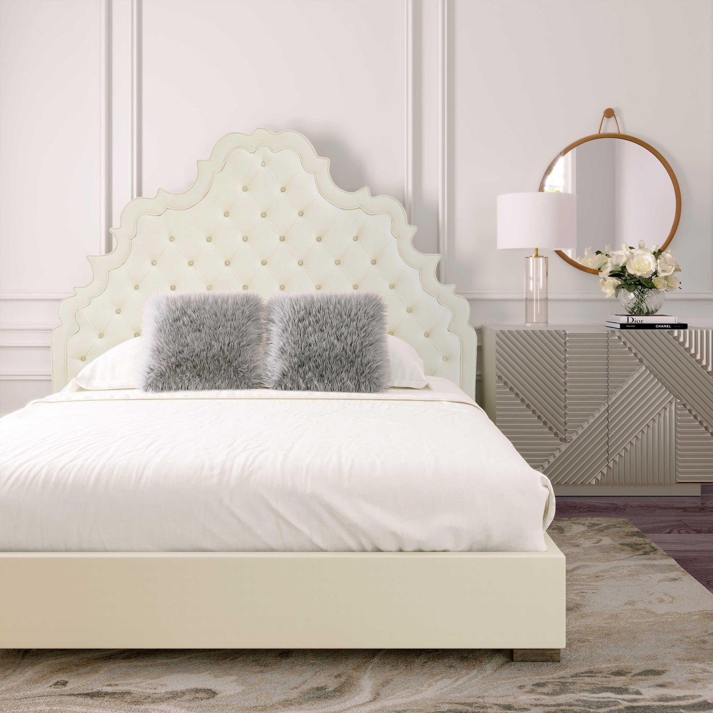 Carolina Cream Velvet Bed King by TOV