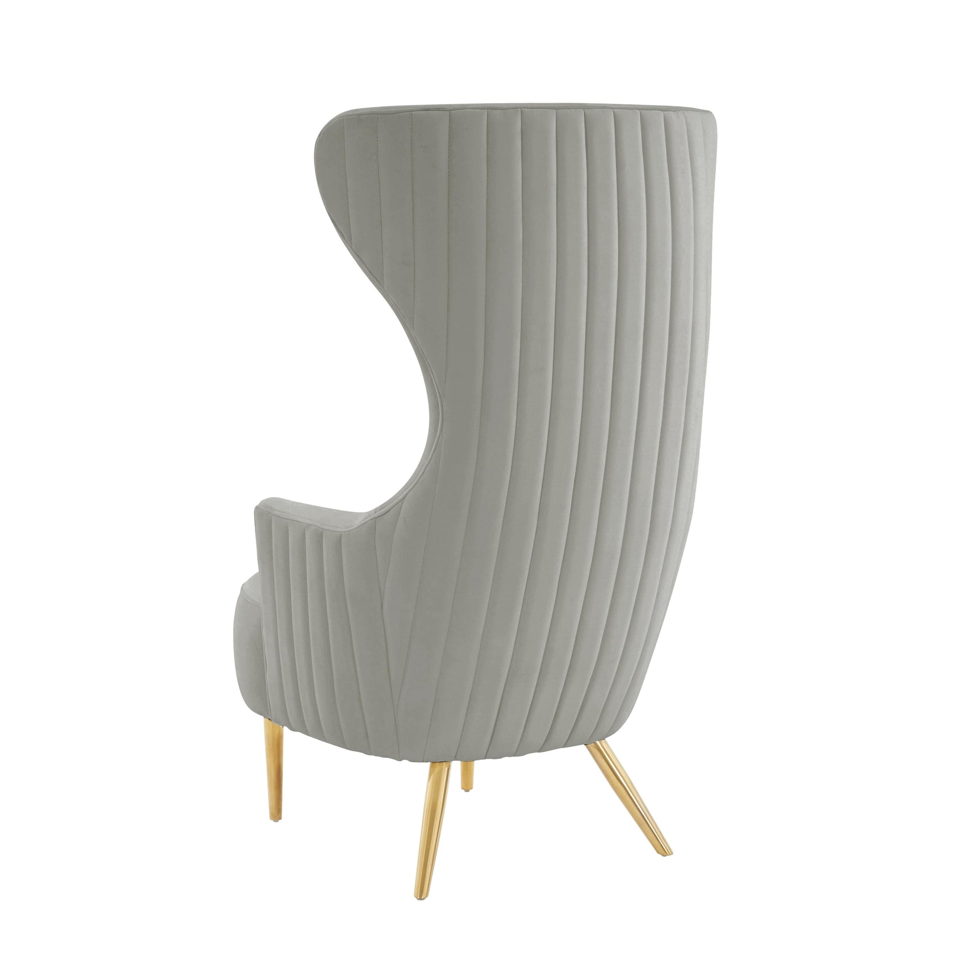 Julia Grey Velvet Channel Tufted Wingback Chair by TOV