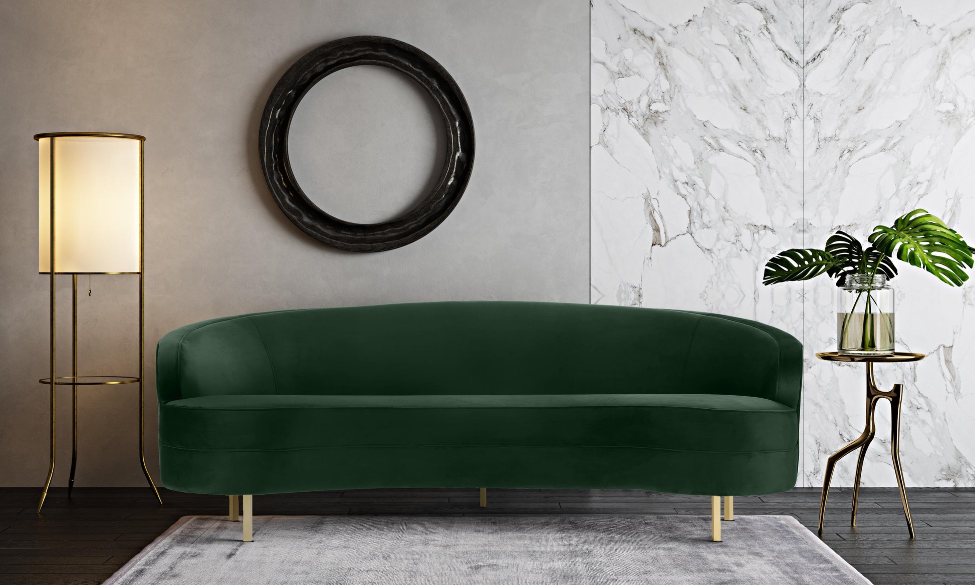 Baila Forest Green Velvet Sofa by TOV