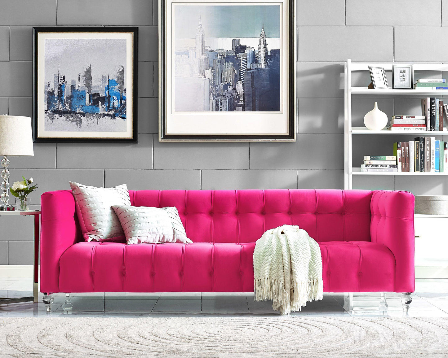 Bea Hot Pink Velvet Sofa by TOV