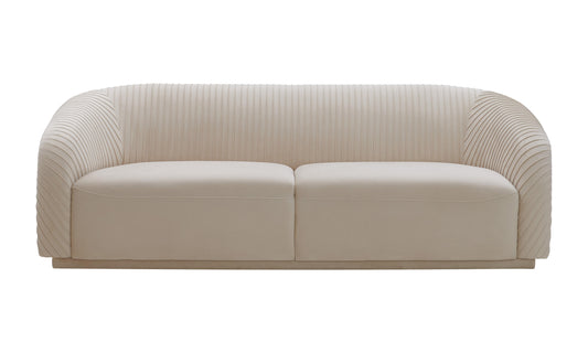 Yara Pleated Beige Velvet Sofa by TOV