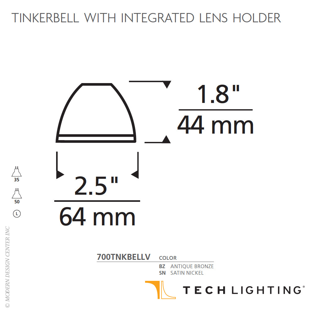 Tech Lighting Tinkerbell Shade with Integrated Lens Holder by Visual Comfort