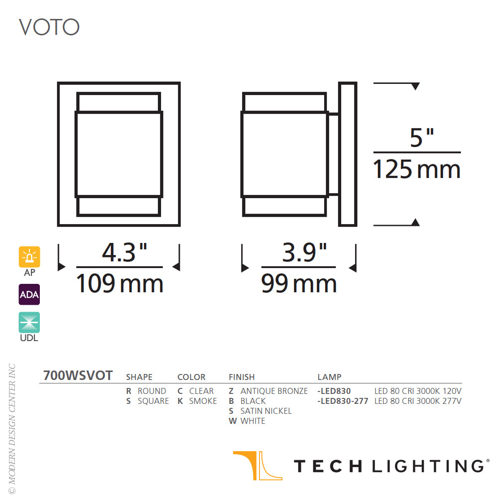 Tech Lighting Voto Square Wall LED by Visual Comfort
