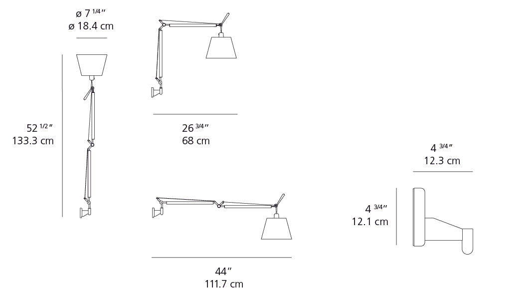 Artemide Tolomeo Shade Wall Light Hardwired Parchment Fiber Shade