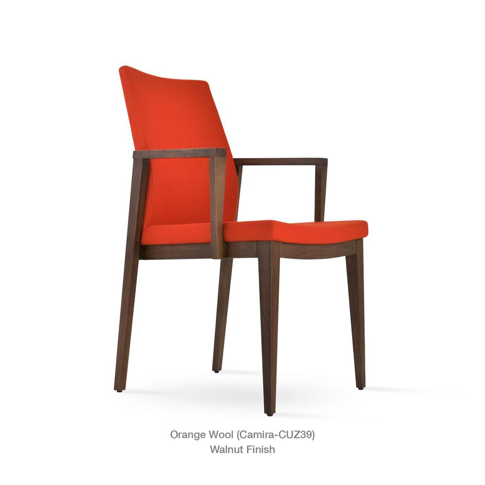 sohoConcept Pasha Wood Arm Chair Fabric Flexible Back in Solid Beech Walnut
