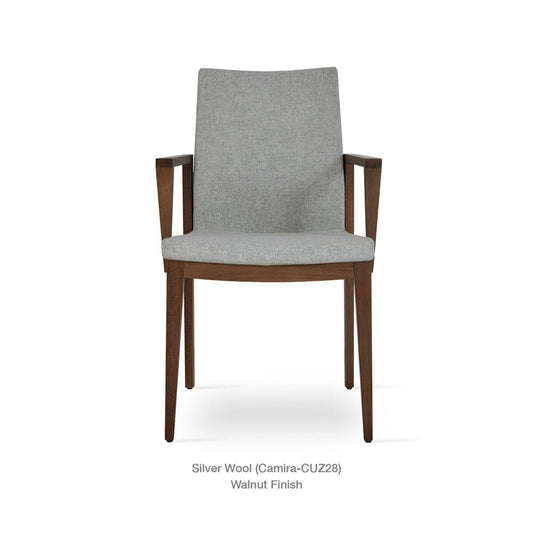 sohoConcept Pasha Wood Arm Chair Fabric Flexible Back in American Walnut